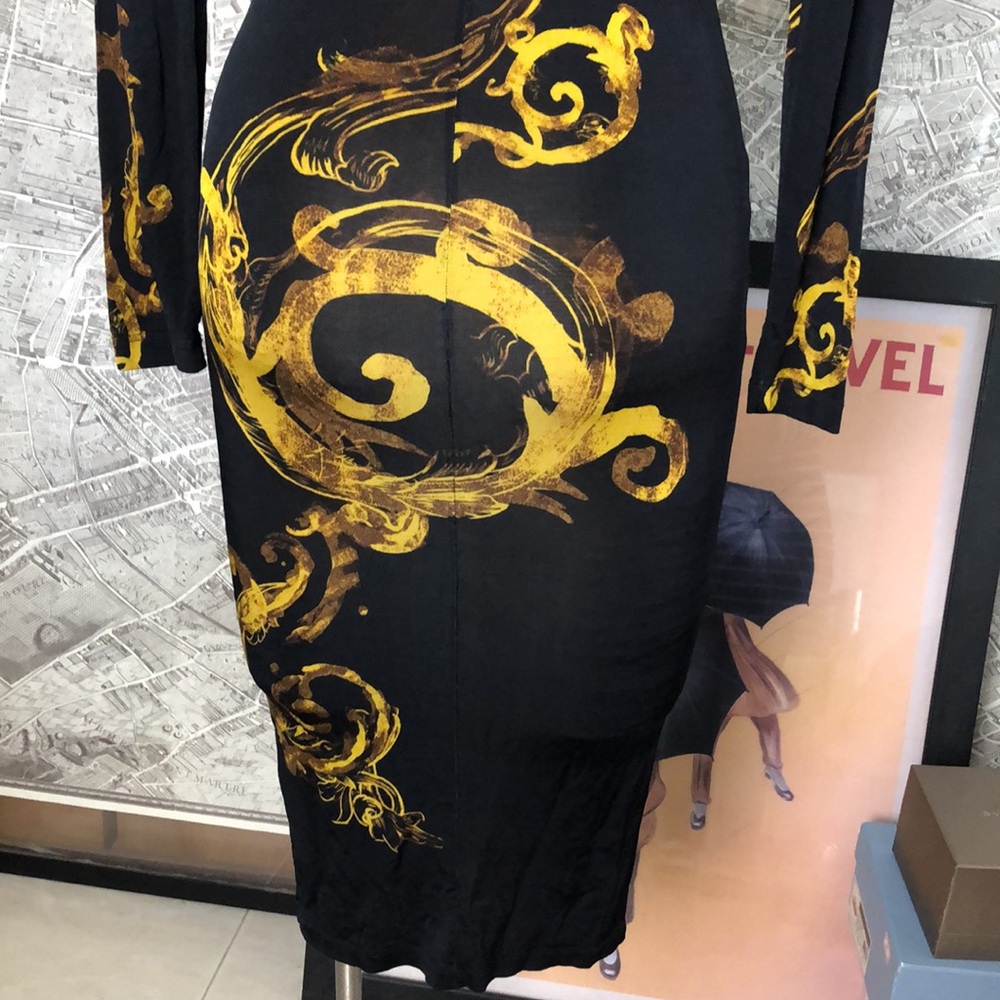 Versace jeans couture Barocco print Black and Gold Long Sleeve Dress Size 4 - Picture 6 of 16